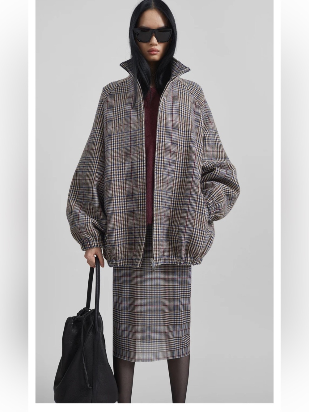 THE FRANKIE SHOP - BAXTER WOOL TRACK JACKET - BEIGE GLEN PLAID - Picture 5 of 15
